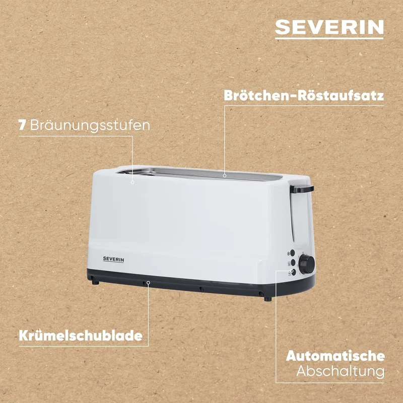 SEVERIN AT 2234 Automatik-Toaster (1.400 W, 2 Langschlitzkammern, Für bis zu 4 Brotscheiben) weiss/g