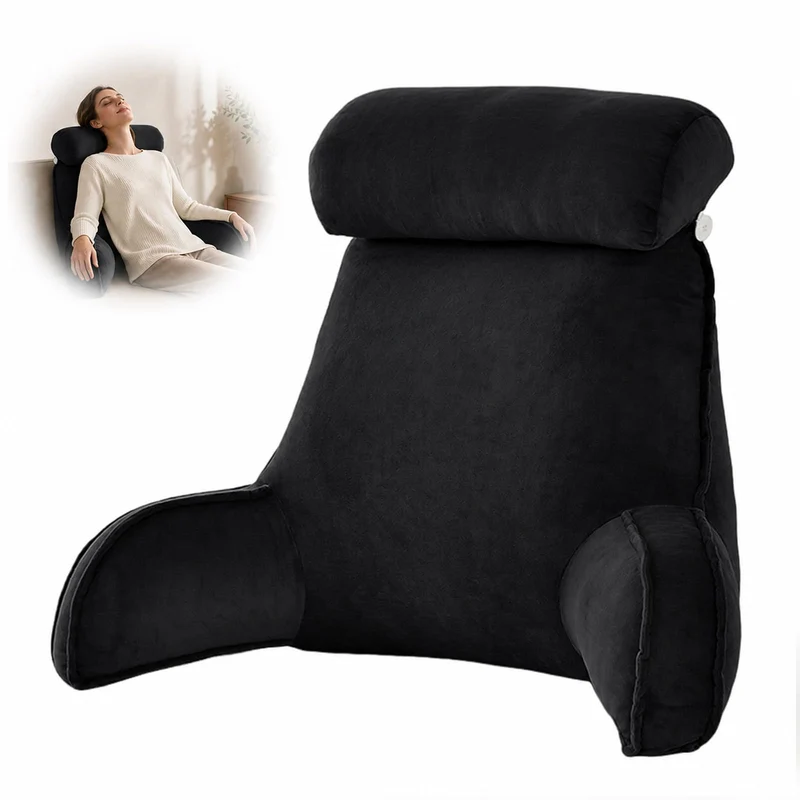Lesekissen für Bett und Sofa, Lesekissen mit Kopfkissen und Armlehnen Schwarz, Schwarz