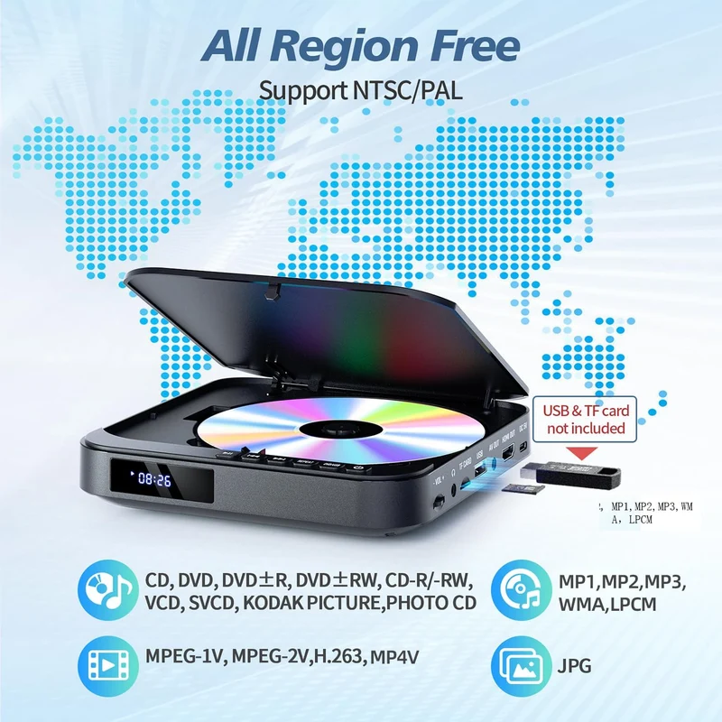 DESOBRY DVD Player HDMI für Fernseher, HD 1080P, Regionalcodefrei neues Schwarz, neues Schwarz