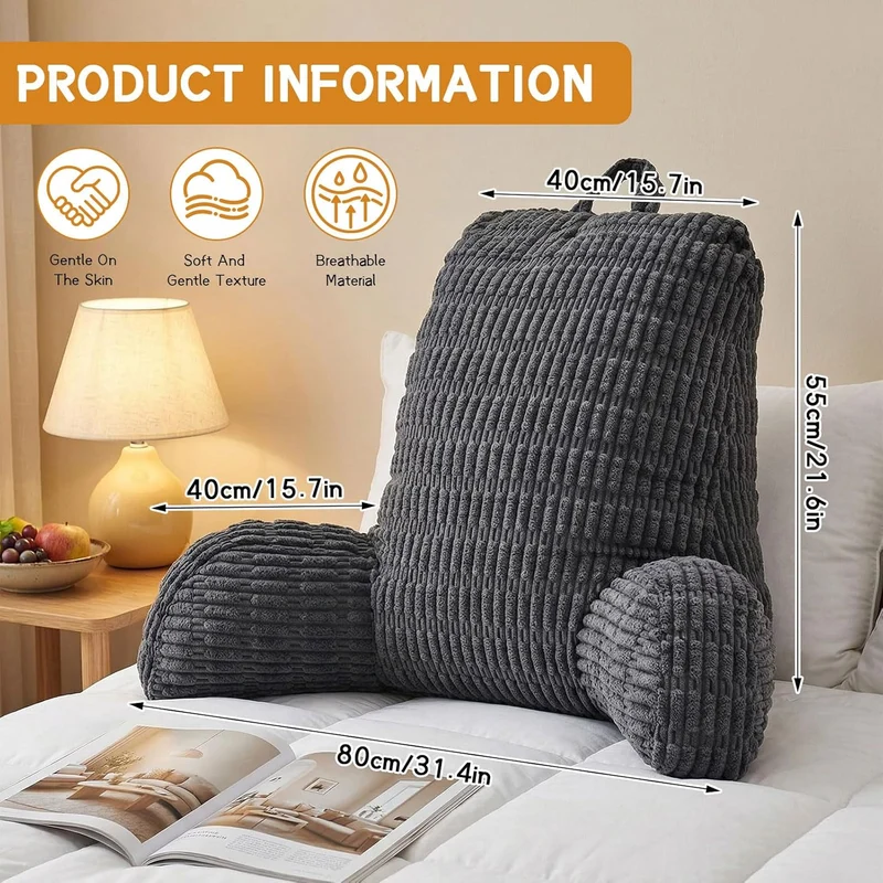 Lesekissen, Rückenkissen für Bett und Sofa Grau, Grau