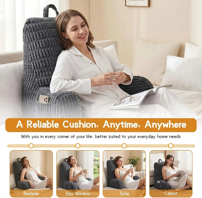 Lesekissen, Rückenkissen für Bett und Sofa Grau, Grau