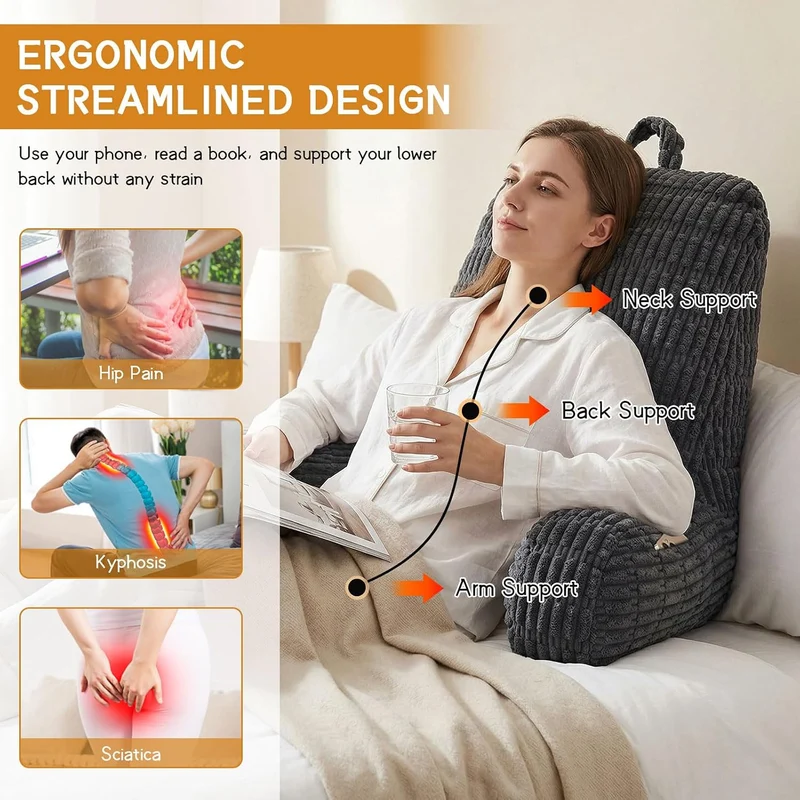 Lesekissen, Rückenkissen für Bett und Sofa Grau, Grau