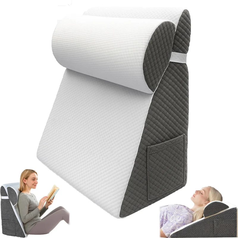 Ergonomisches Keilkissen Bett aus Memoryschaum, dreieckiges Rückenkissen mit Lordosenstütze, waschba