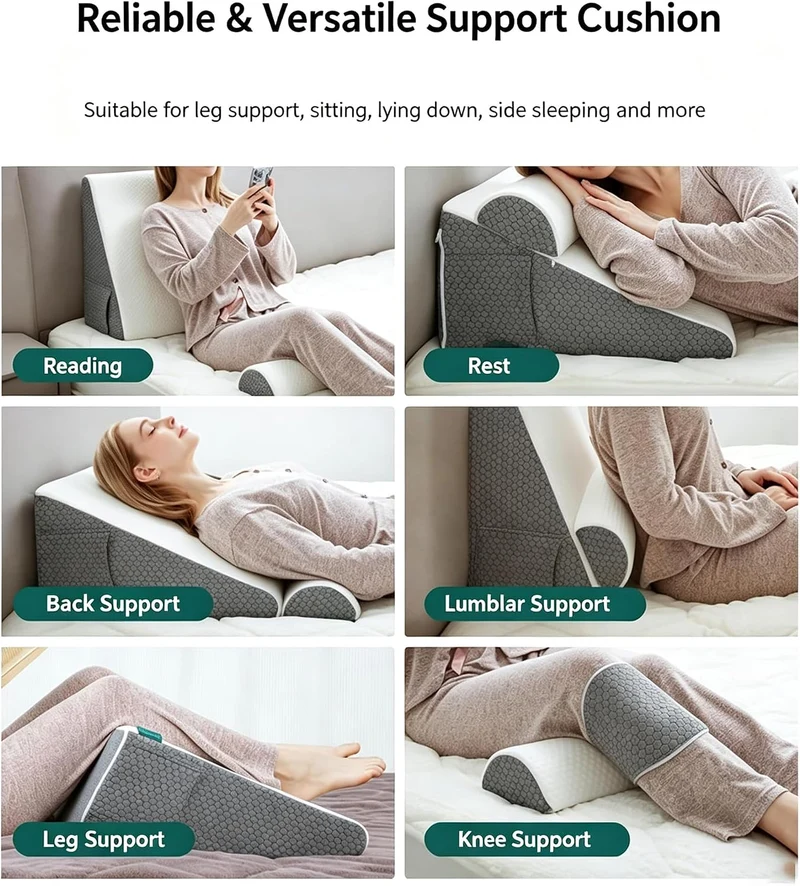 Ergonomisches Keilkissen Bett aus Memoryschaum, dreieckiges Rückenkissen mit Lordosenstütze, waschba