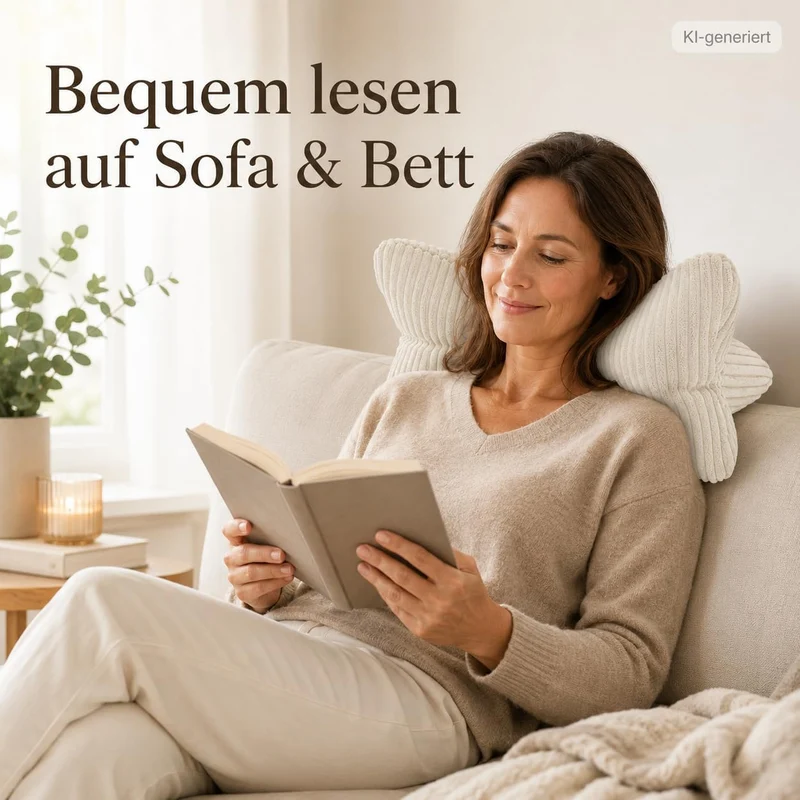 ReWu Shara Leseknochen Beige 42 x 22 cm [Cordoptik] Nackenkissen, Beige