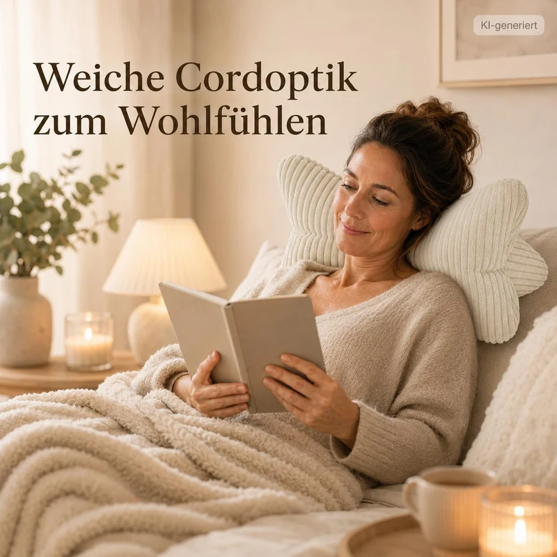 ReWu Shara Leseknochen Beige 42 x 22 cm [Cordoptik] Nackenkissen, Beige