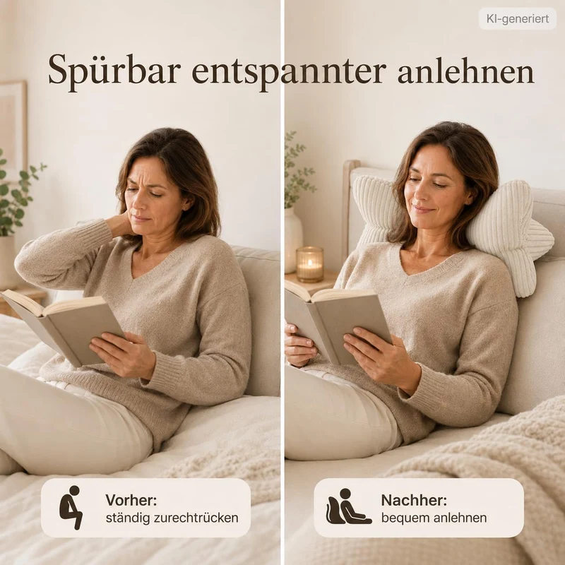ReWu Shara Leseknochen Beige 42 x 22 cm [Cordoptik] Nackenkissen, Beige