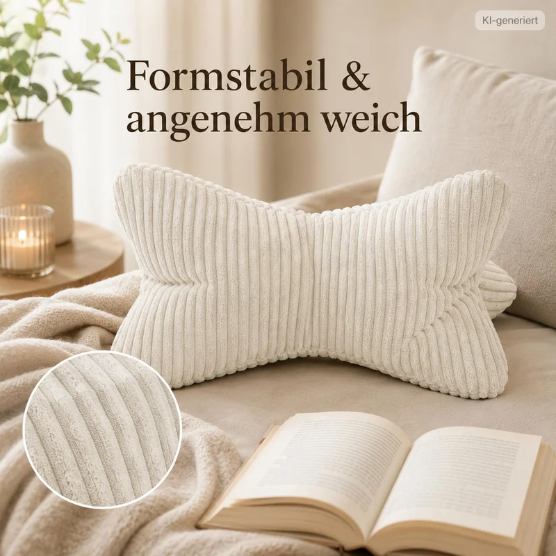 ReWu Shara Leseknochen Beige 42 x 22 cm [Cordoptik] Nackenkissen, Beige