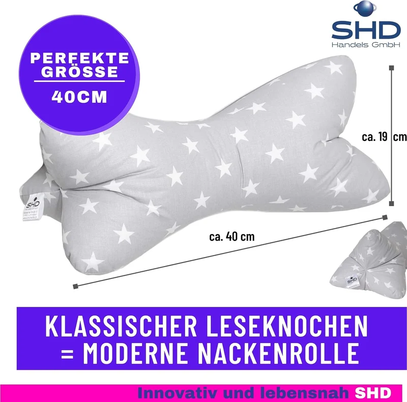 Leseknochen Nackenrolle Kissen Buchkissen Fernsehkissen 40 cm - 100% Baumwolle Dekokissen als Buchst