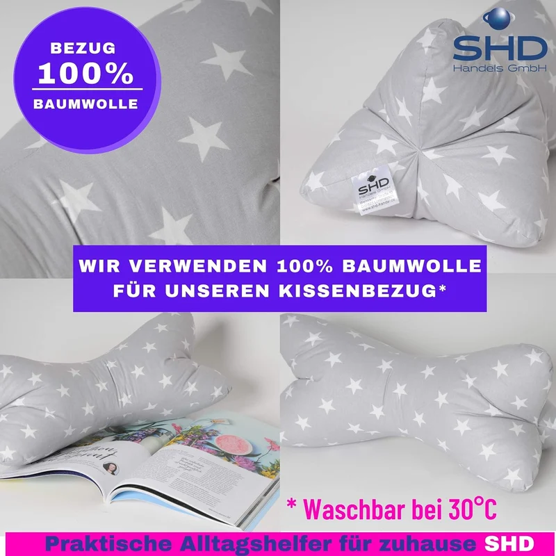 Leseknochen Nackenrolle Kissen Buchkissen Fernsehkissen 40 cm - 100% Baumwolle Dekokissen als Buchst