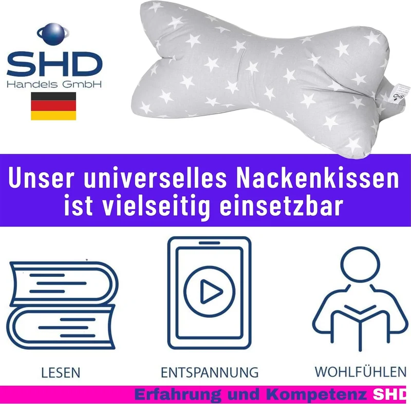 Leseknochen Nackenrolle Kissen Buchkissen Fernsehkissen 40 cm - 100% Baumwolle Dekokissen als Buchst