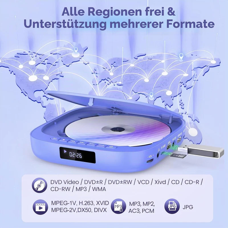 Desobry MINI DVD Player, DVD Player für Fernseher TV 1080P Region Free mit HDMI/RCA-Kabel und Fernst