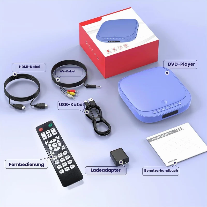 Desobry MINI DVD Player, DVD Player für Fernseher TV 1080P Region Free mit HDMI/RCA-Kabel und Fernst