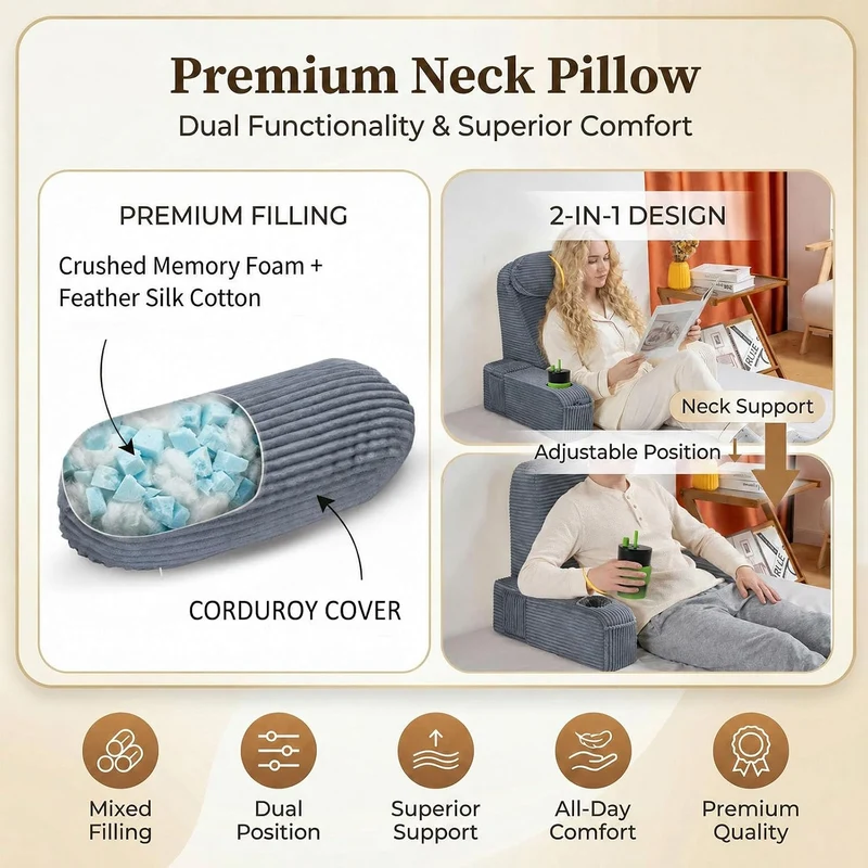 Lesekissen für Erwachsene - Rückenkissen fürs Bett mit abnehmbaren Armlehnen, Getränkehalter & Handy