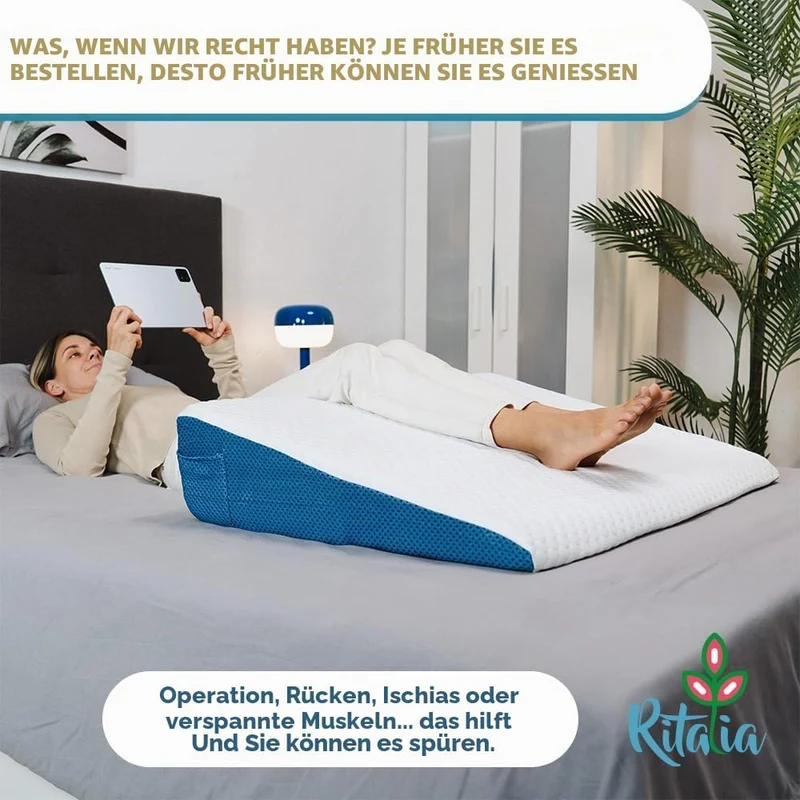 Ritalia® REFLUXKISSEN Erwachsene 90x65x20 cm zur MATRATZENERHÖHUNG mit Gel-Schaum | LESEKISSEN Bett