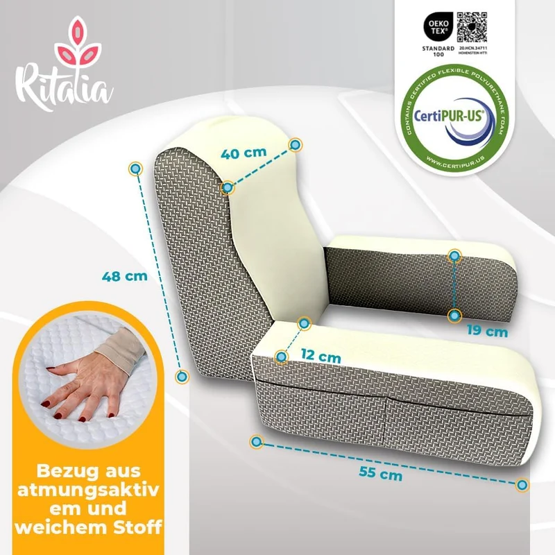Ritalia Lesekissen für Bett und Sofa Ergonomisches Rückenkissen zum Lesen und Fernsehen – Stabile Rü