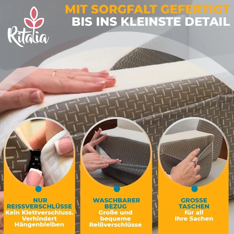 Ritalia Lesekissen für Bett und Sofa Ergonomisches Rückenkissen zum Lesen und Fernsehen – Stabile Rü