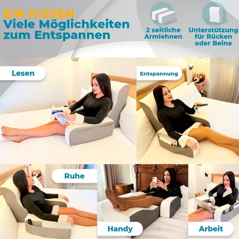 Ritalia Lesekissen für Bett und Sofa Ergonomisches Rückenkissen zum Lesen und Fernsehen – Stabile Rü