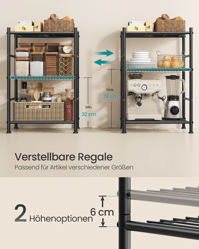 SONGMICS Standregal aus Stahl, 3 Ebenen, 40 x 30 x 77,5 cm 3 Ebenen (30 x 40 cm), 3 Ebenen (30 x 40