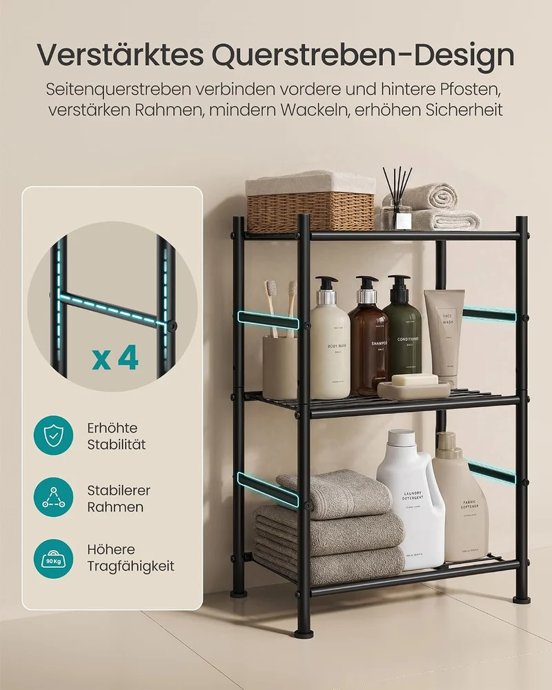 SONGMICS Standregal aus Stahl, 3 Ebenen, 40 x 30 x 77,5 cm 3 Ebenen (30 x 40 cm), 3 Ebenen (30 x 40