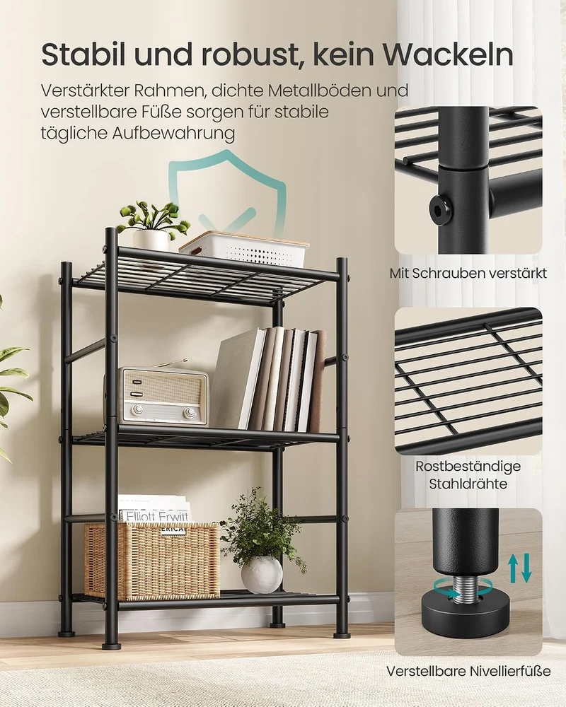 SONGMICS Standregal aus Stahl, 3 Ebenen, 40 x 30 x 77,5 cm 3 Ebenen (30 x 40 cm), 3 Ebenen (30 x 40
