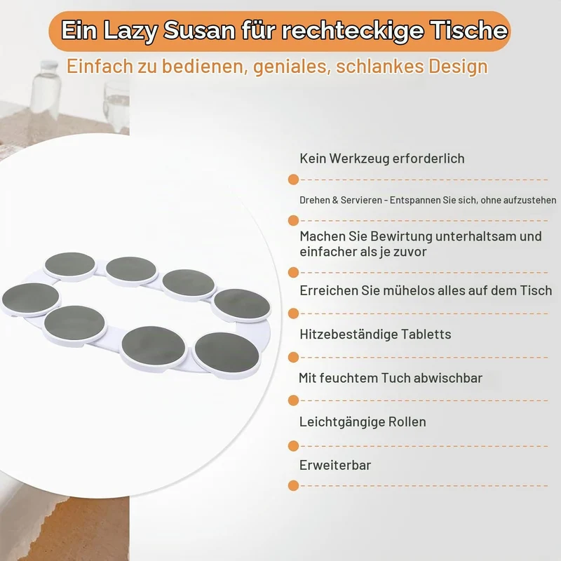 Drehbares Tablett für Esstisch, 360° Drehbare Servierplatte für 8 Tabletts Lazy Susan Drehteller für