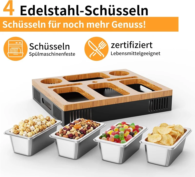 Couchbar Snackbox mit Leuchteffekt Sofa Holz Organizer Tablett Sofatablett, Couch Bar mit Getränkeha