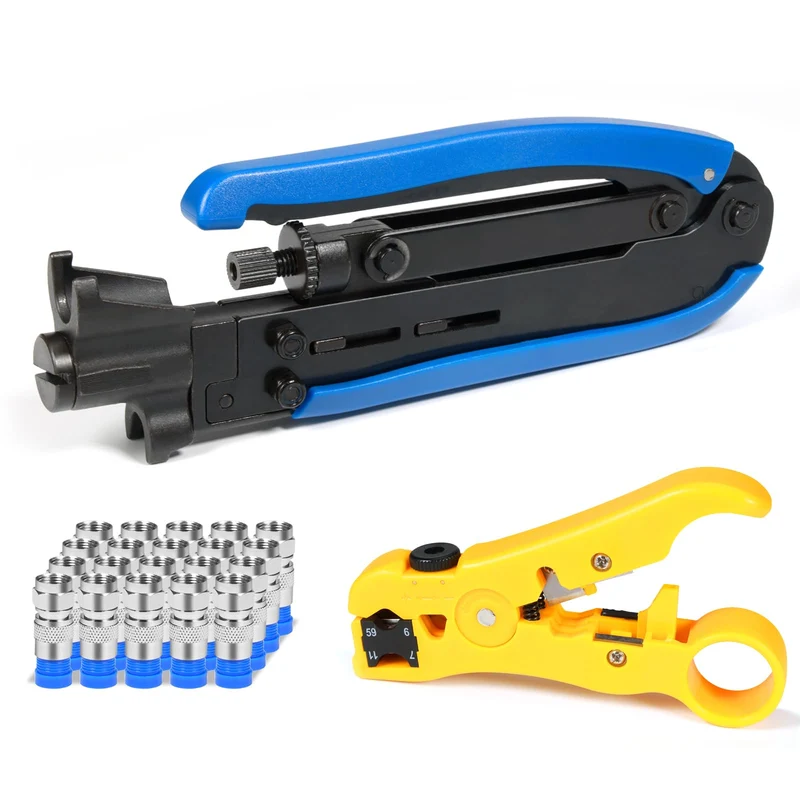 Koaxialkabel Crimpzange Set für RG6/RG59 mit 20 F-Steckern Crimpzange Set RG6/RG59, Crimpzange Set R