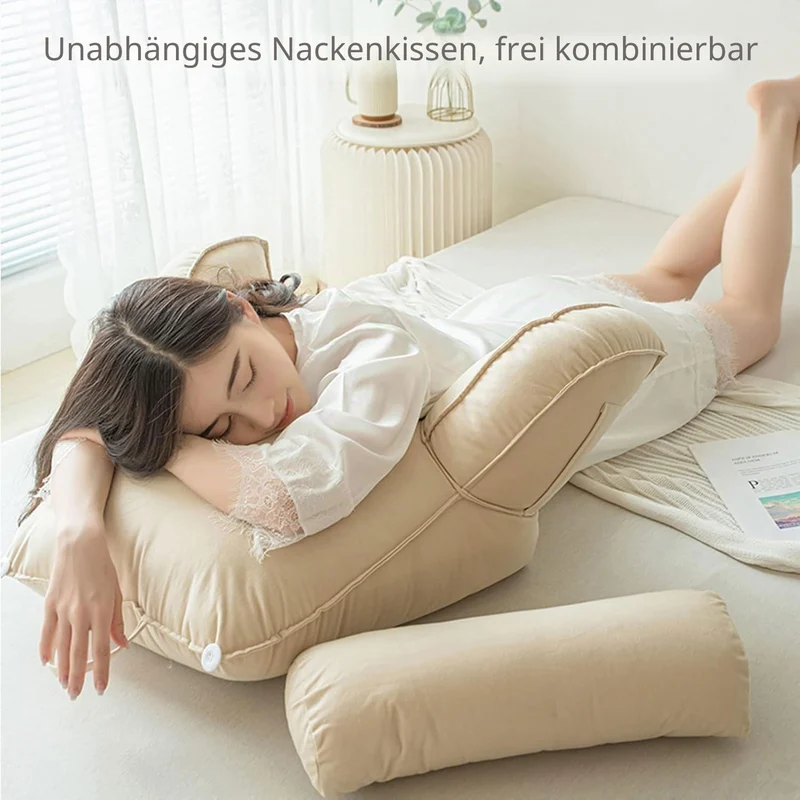 Lendenkissen mit Armlehnen,Rückenkissen Bett,Fernsehkissen,Lesekissen mit Abnehmbarer Nackenrolle,Id