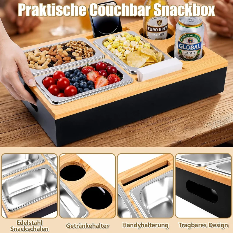 Couchbar Snackbox Holz Sofatablett Geburtstagsgeschenk für Männer & Frauen