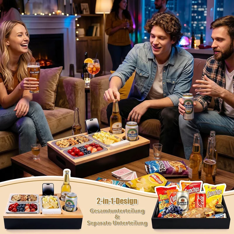 Couchbar Snackbox Holz Sofatablett Geburtstagsgeschenk für Männer & Frauen