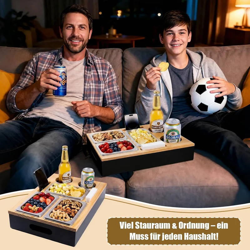 Couchbar Snackbox Holz Sofatablett Geburtstagsgeschenk für Männer & Frauen