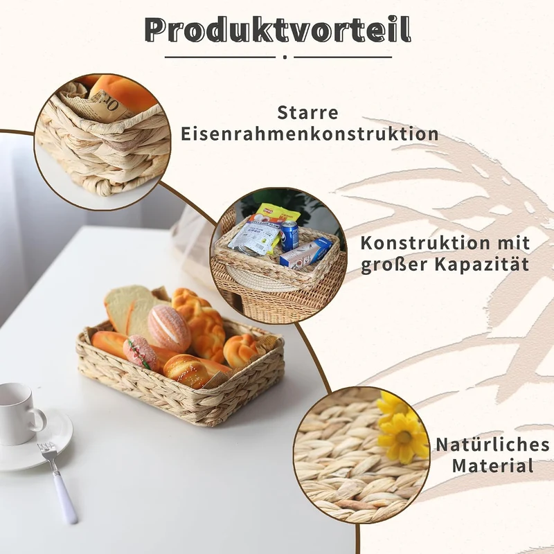 Wasserhyazinthe gewebtes Serviertablett Rechteckige handgeflochtene Weidenablagen für Kaffee/Frühstü