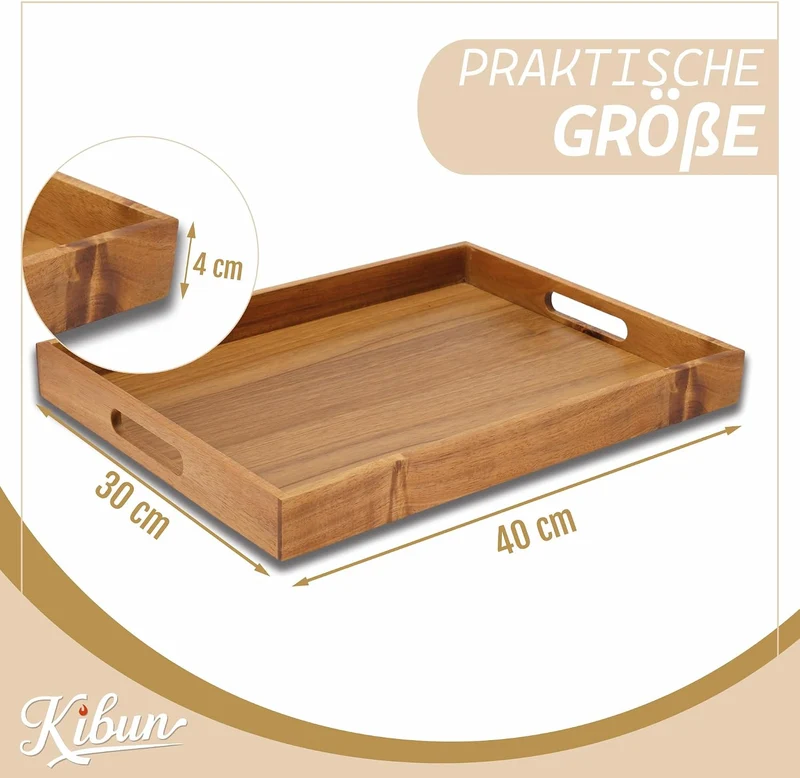 Kibun Serviertablett Holztablett - Mit Griffen | Akazienholz | 40x30 cm