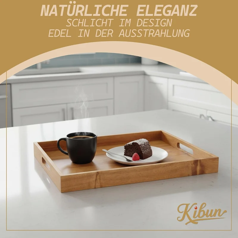 Kibun Serviertablett Holztablett - Mit Griffen | Akazienholz | 40x30 cm