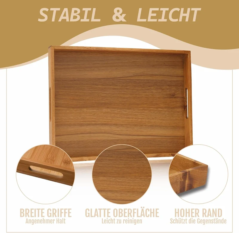 Kibun Serviertablett Holztablett - Mit Griffen | Akazienholz | 40x30 cm