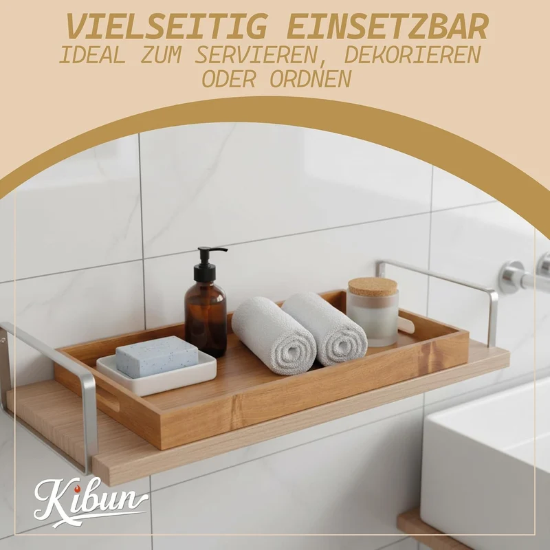 Kibun Serviertablett Holztablett - Mit Griffen | Akazienholz | 40x30 cm