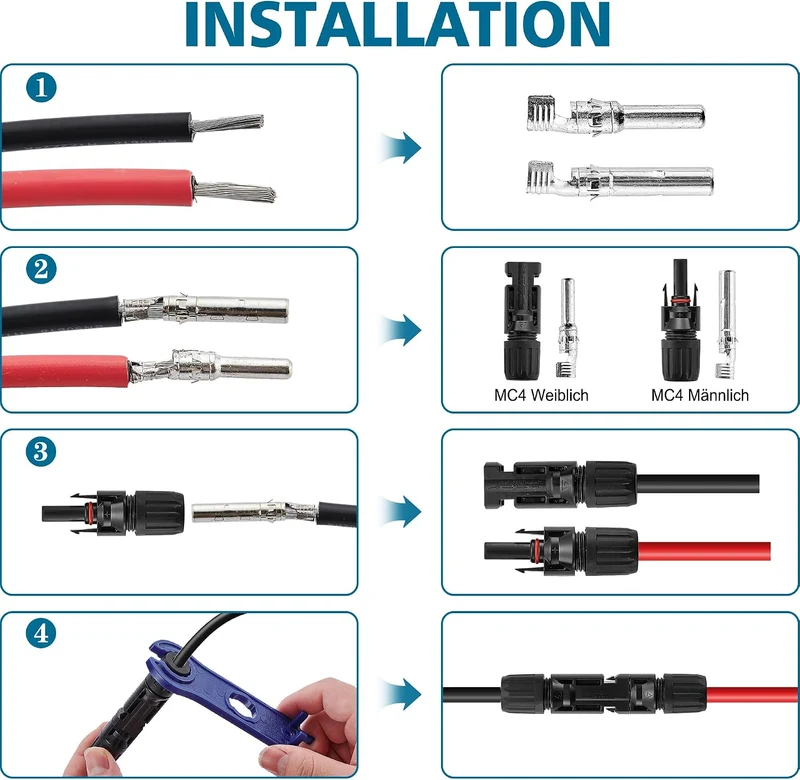 Solar Crimpzange Set für 2.5/4/6mm² Solarpanel PV Kabel,1 Abisolierzange, 10 Paar Kabelstecker, 10 P
