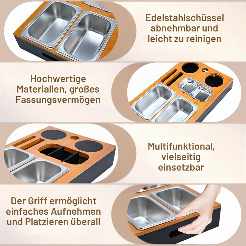 Couchbar Snackbox, Couch Tablett Mit Snackschalen Aus Edelstahl, Praktischer Sofatablett Snackbox mi