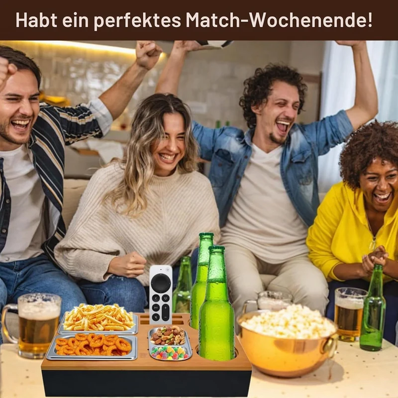 Couchbar Snackbox, Couch Tablett Mit Snackschalen Aus Edelstahl, Praktischer Sofatablett Snackbox mi