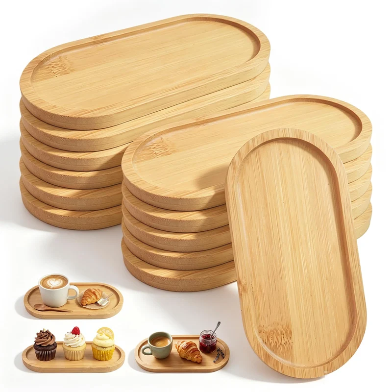 12PCS Holztablett Oval, Untersetzer Holz 175x88mm Holzuntersetzer Bambus Tablett Klein Bambus Unters