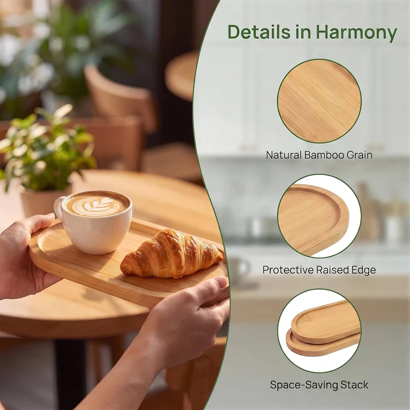 12PCS Holztablett Oval, Untersetzer Holz 175x88mm Holzuntersetzer Bambus Tablett Klein Bambus Unters