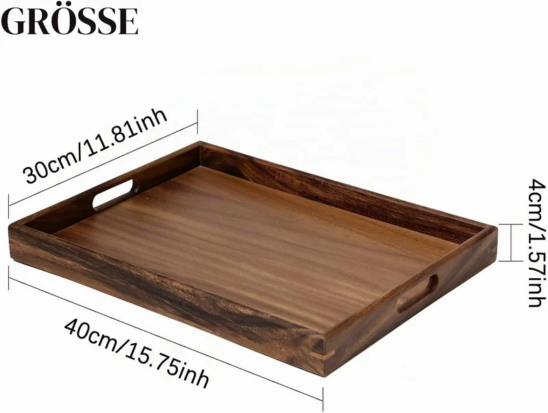 40*30cm Serviertablett Tragetablett Holz aus Walnussholz mit Griffen