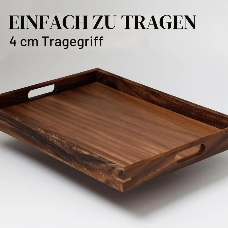 40*30cm Serviertablett Tragetablett Holz aus Walnussholz mit Griffen