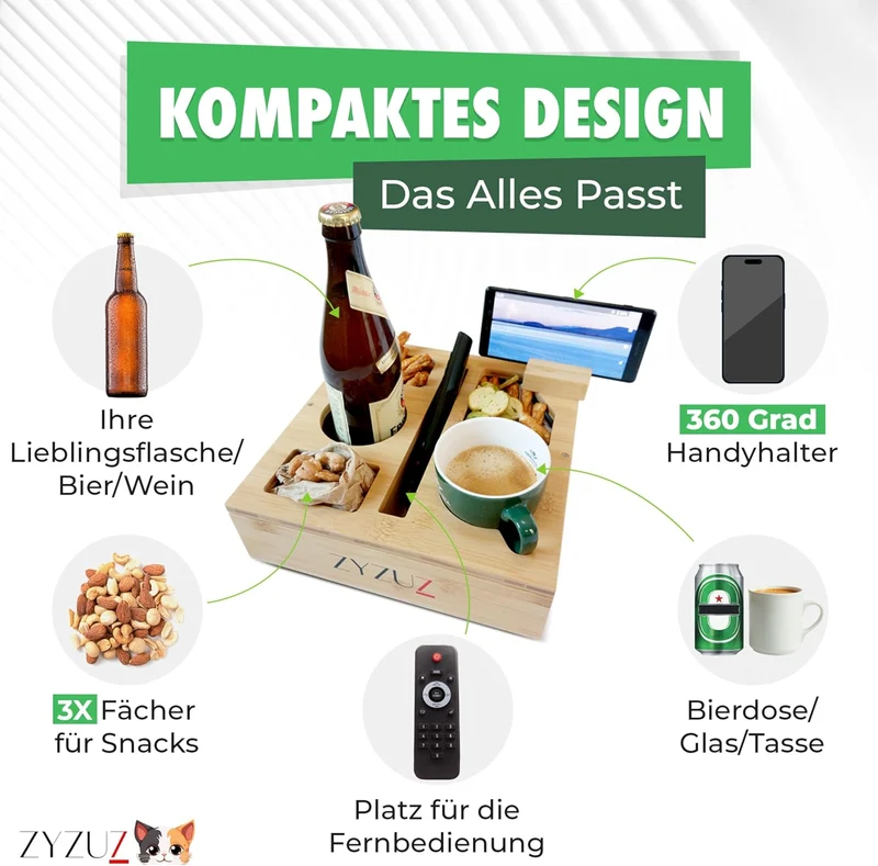 Couchbar Snackbox Sofatablett inkl. Geschenkbox – Kompaktes Couch Bar Snackbar Butler aus hochwertig