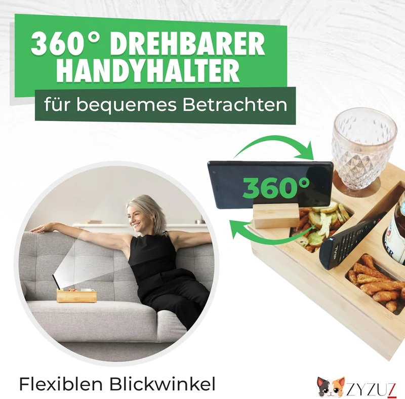 Couchbar Snackbox Sofatablett inkl. Geschenkbox – Kompaktes Couch Bar Snackbar Butler aus hochwertig