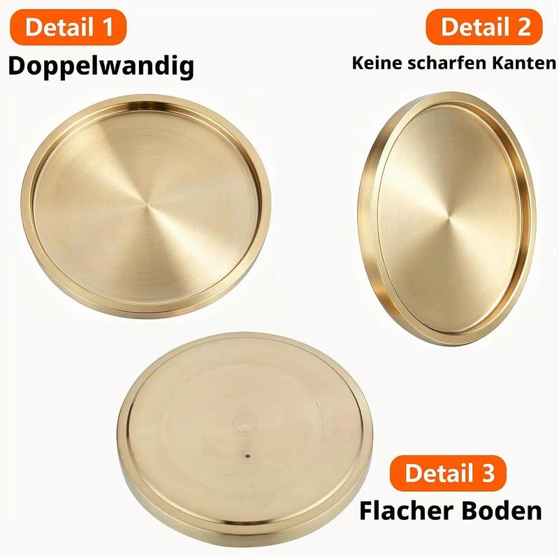 32cm grosse Serviertablettt,18/8 Doppelwandige aus Edelstahl,robuste grosse Servierplatten,Splitter-