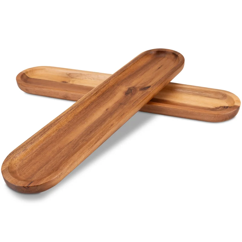 Decorasian 2 Stück Tablett aus Holz lang – Schale aus Akazienholz, Servierbrett 37x 8x2cm, schmale S