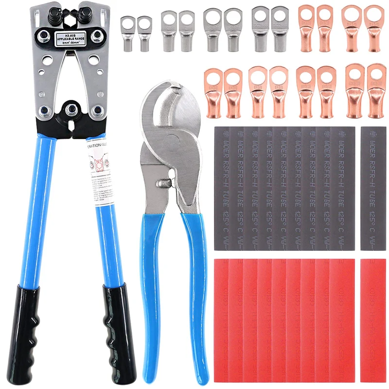 Glarks Kabelschuh-Crimpzange mit Ösen, Schlauchring-Anschluss-Set für 10, 8, 6, 4, 2, 0 AWG Elektris