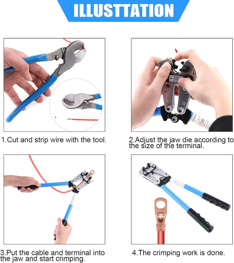 Glarks Kabelschuh-Crimpzange mit Ösen, Schlauchring-Anschluss-Set für 10, 8, 6, 4, 2, 0 AWG Elektris